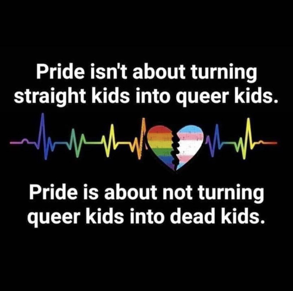 Pride isn't about turning straight kids into queer kids. Pride is about not turning queer kids into dead kids.